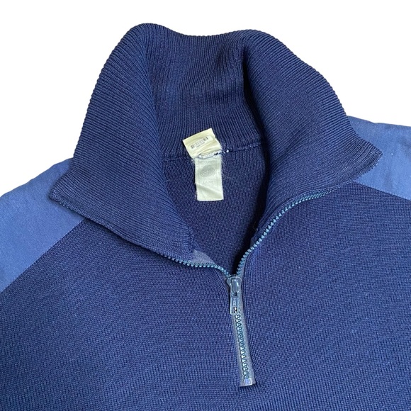Maky Rib Knit Sweater XL Navy Blue Military Wool Anorak Quarter Zip Double Layer - Picture 2 of 11